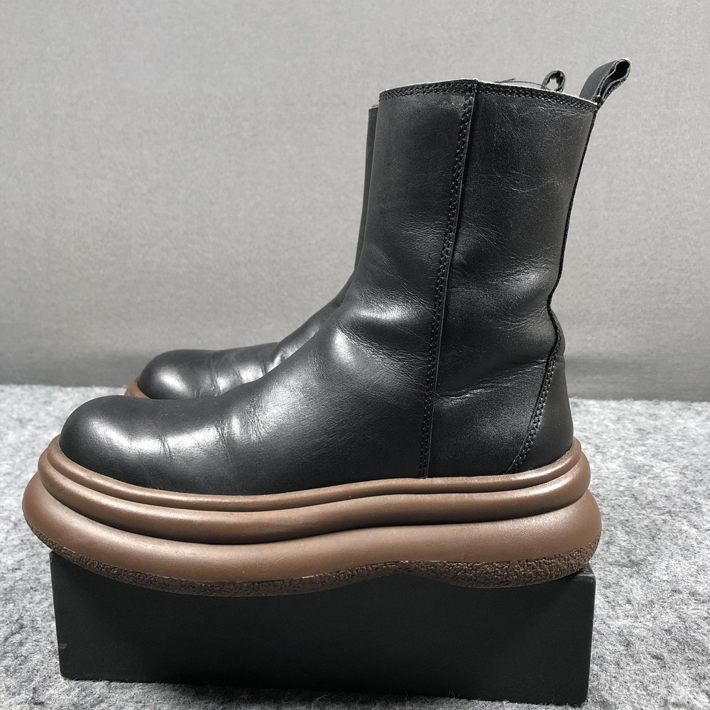 Zara Platform Ankle Boots Womens 6.5 Black Leather Brown Sole Round Toe Zip - Picture 7 of 16